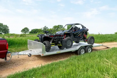 New 2027 Aluma Wide Body 18' Heavy Tandem Axle, Electric Brakes, Drive-On Fender Ramp, Front Rail, 15" Alum Wheels, Spare Tire Pkg