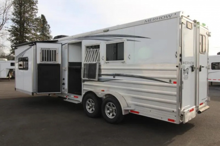 Used 2021 Merhow Next Gen 11' SW LQ w/ Slide Out -3 Horse Trailer - Stud Wall - Escape Door