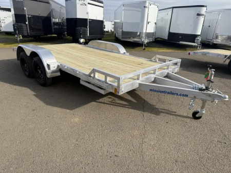 New 2026 Mission Open Car Hauler 8x16'-Wood Deck-(4) Recessed D-Rings-2' Beavertail-6' Stowaway Aluminum Ramps, 3500# Leaf Spring Axles Car Hauler