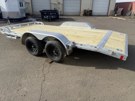New 2026 Mission Open Car Hauler 6'4"x16'-Wood Deck-(4) Recessed D-Rings-2' Beavertail-6' Stowaway Aluminum Ramps, 3500# Leaf Spring Axles Car Hauler