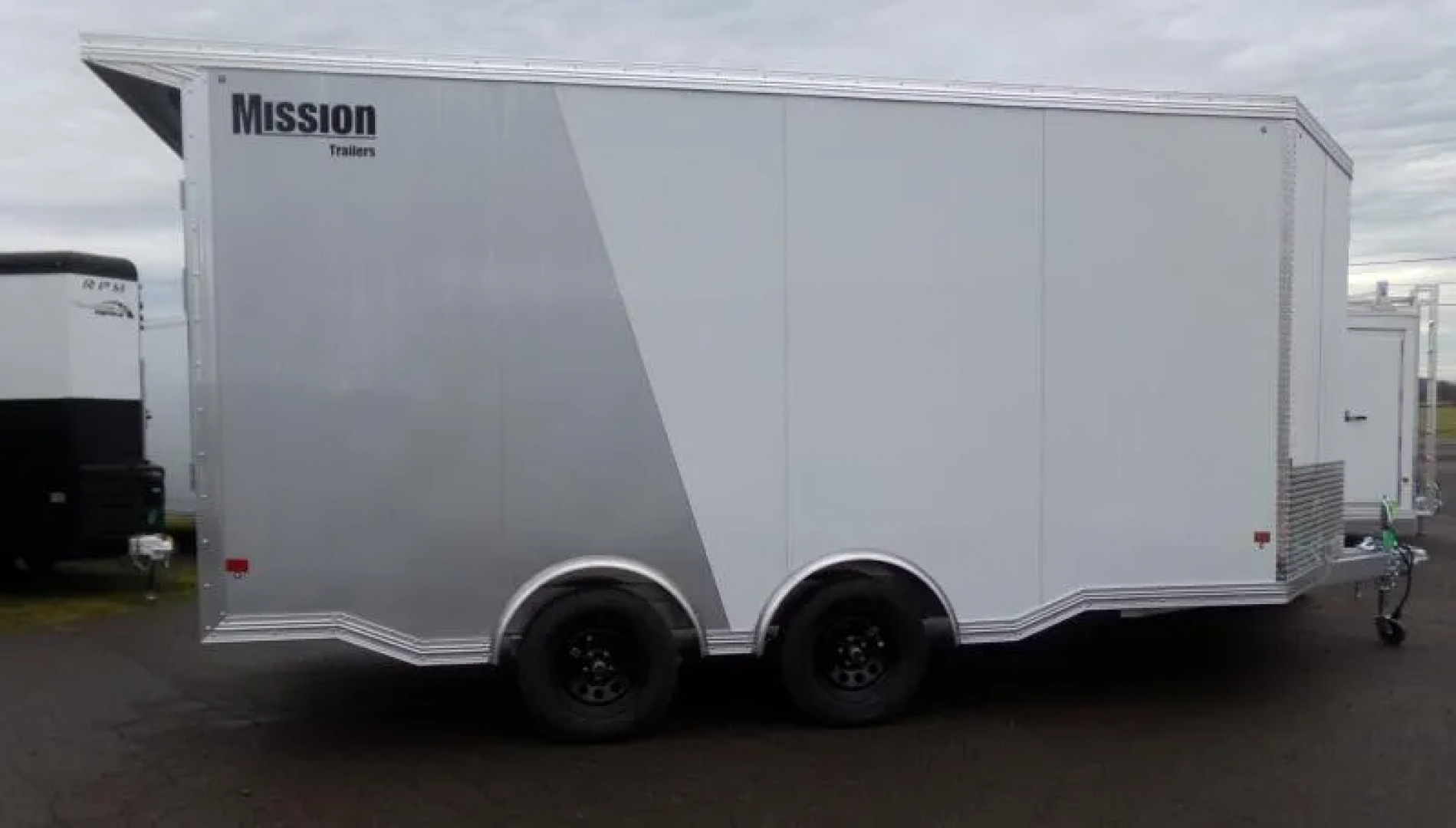 New 2026 Alcom Mission Snowmobile Trailer-All Season Peak Value-2-tone; White/Silver-Front DS Ramp-3500# Axles-Spare Tire