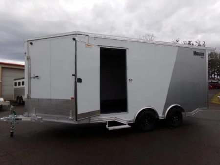 New 2026 Alcom Mission Snowmobile Trailer-All Season Peak Value-2-tone; White/Silver-Front DS Ramp-3500# Axles-Spare Tire