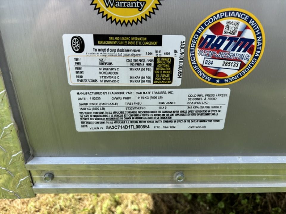 New 2026 Car Mate Trailers CM714CC-HD Cargo / Enclosed Trailer * 7X14 7K * RAMP DOOR * 12" XTRA HEIGHT *