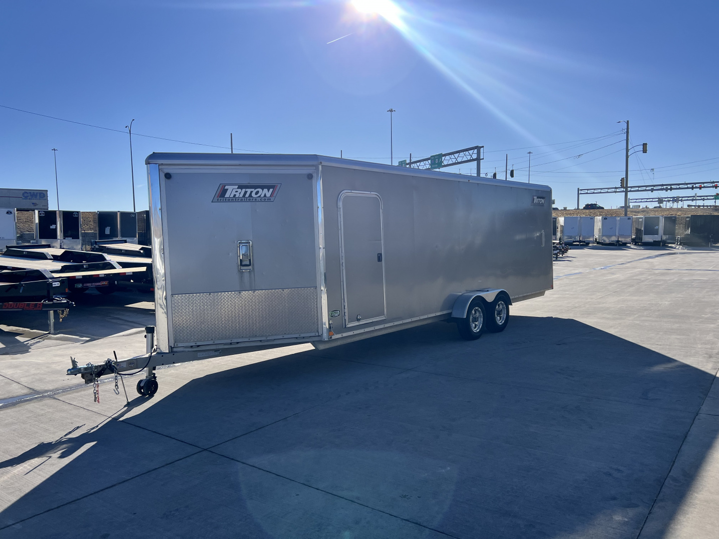 Used 2016 Triton 7x27 Aluminum Drive Out Front Enclosed Rear Ramp Snowmobile Cargo Trailer