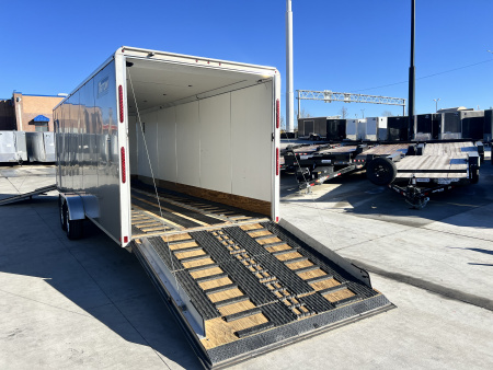 Used 2016 Triton 7x27 Aluminum Drive Out Front Enclosed Rear Ramp Snowmobile Cargo Trailer