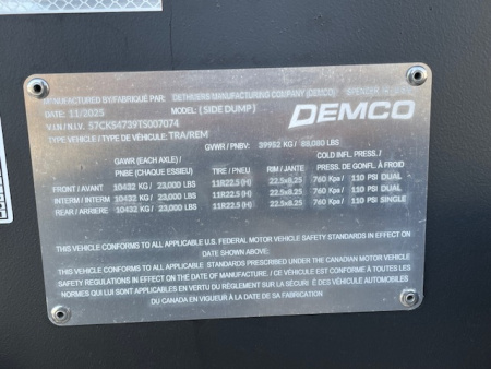 New 2027 Demco 37' Triple Axle Side Dump Semi-Trailer