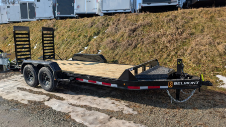 New 2026 Belmont 16' HD Lo Pro Equipment Trailer w/ Spring Assist Stand Up Ramps