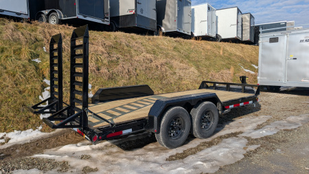 New 2026 Belmont 16' HD Lo Pro Equipment Trailer w/ Spring Assist Stand Up Ramps