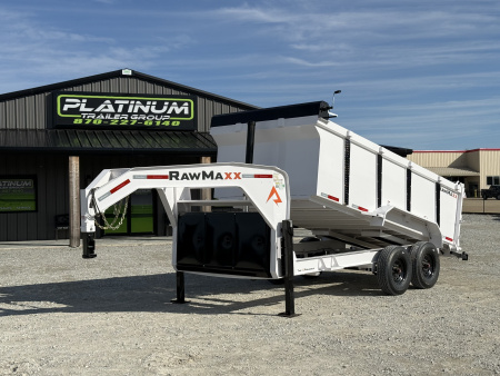 New 2026 RawMaxx LPX TELESCOPIC 83X14X44 HIGH SIDE W/HYDRAULIC JACKS 16K GVWR GOOSENECK Dump Trailer