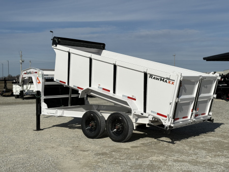 New 2026 RawMaxx LPX TELESCOPIC 83X14X44 HIGH SIDE W/HYDRAULIC JACKS 16K GVWR GOOSENECK Dump Trailer