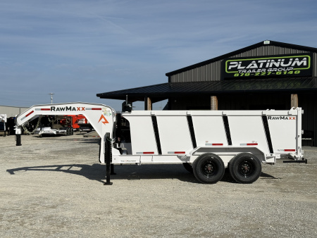 New 2026 RawMaxx LPX TELESCOPIC 83X14X44 HIGH SIDE W/HYDRAULIC JACKS 16K GVWR GOOSENECK Dump Trailer