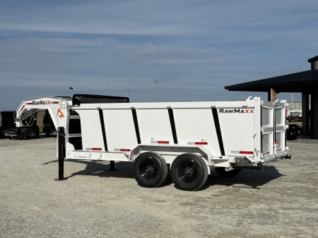 New 2026 RawMaxx LPX TELESCOPIC 83X14X44 HIGH SIDE W/HYDRAULIC JACKS 16K GVWR GOOSENECK Dump Trailer