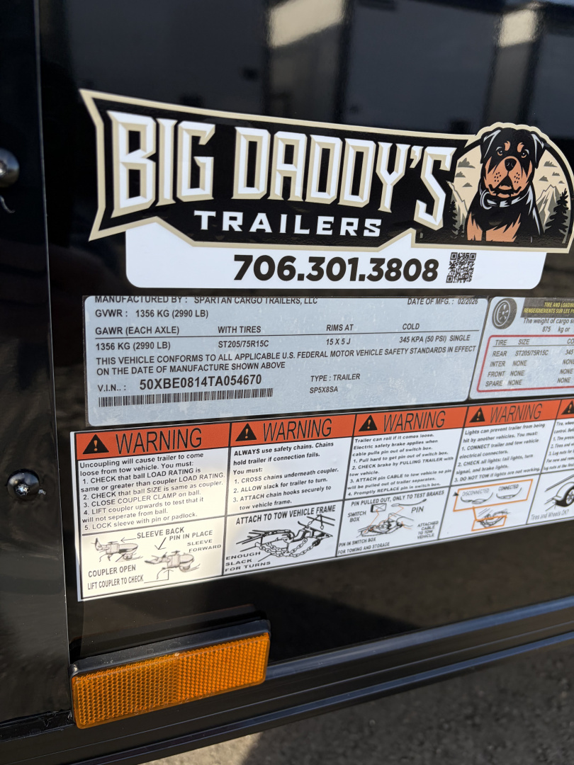 New 2026 Spartan 5X8 Pro-Series Enclosed Trailer, Side Door Barlock, Blackout Polycor, Stabledeck
