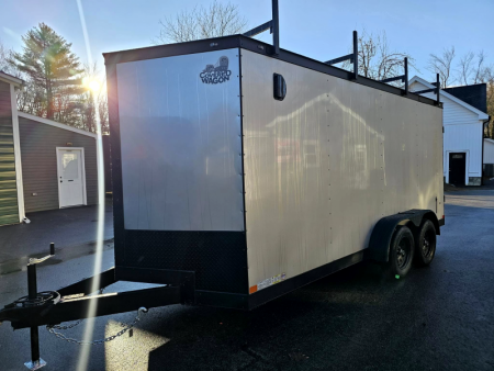 New 2025 7x16 contractor trailer with barn doors and ladder racks - Covered Wagon