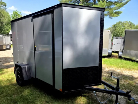 New 2025 6X10 ENCLOSED CARGO TRAILER SILVER WITH BLACK OUT PACKAGE - Covered Wagon