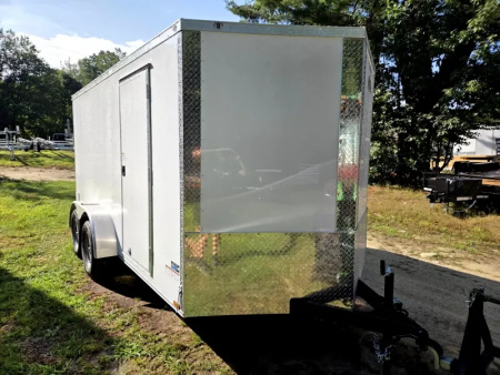 New 2025 7x14 enclosed cargo trailer rear ramp white poly core sides - Anvil Trailers
