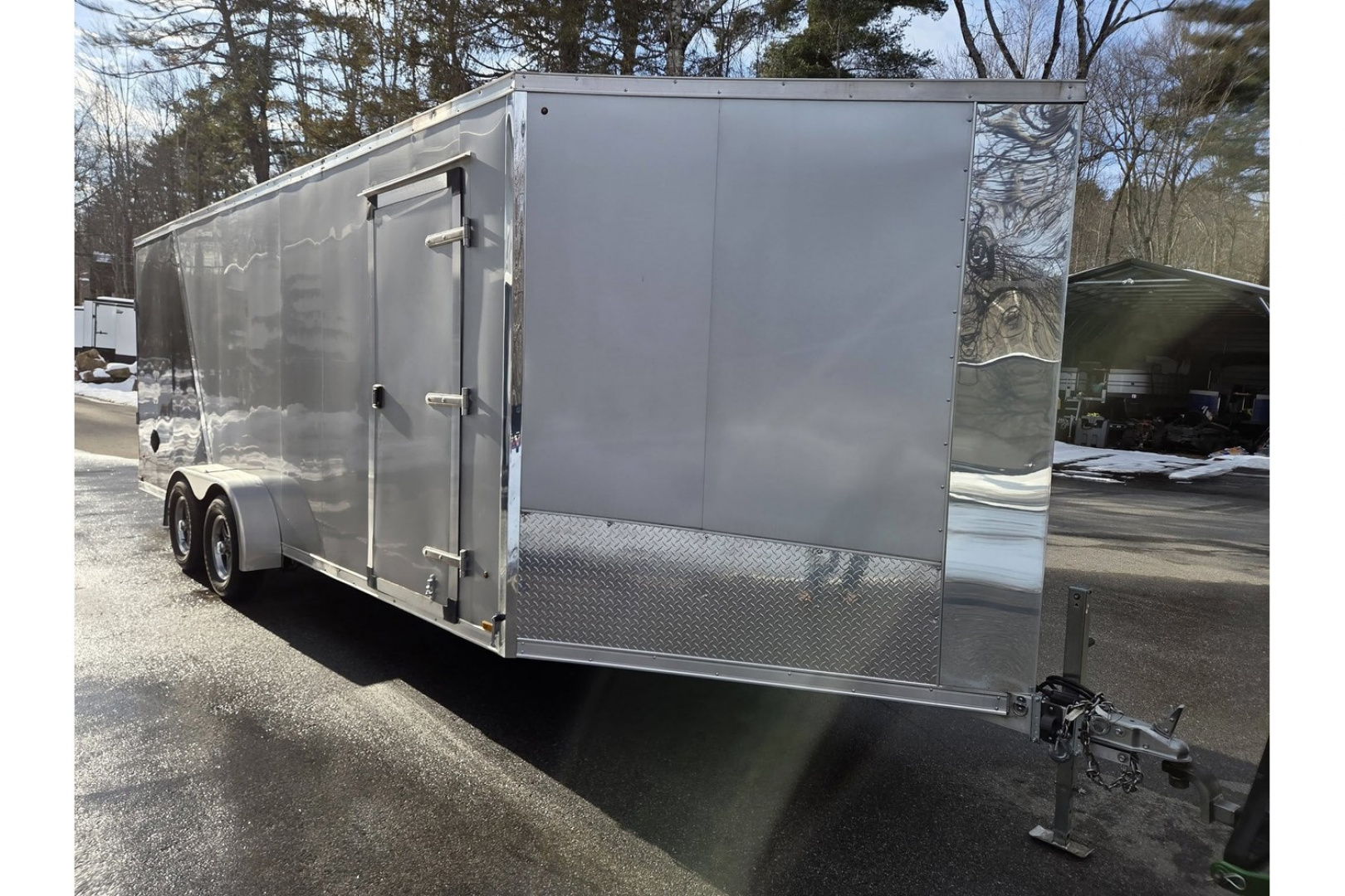 New 2023 7x20 aluminum snowmobile trailer 3 or 4 place left over wit extra height and upgrades - Rance Aluminum Trailers