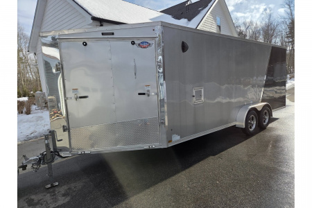 New 2023 7x20 aluminum snowmobile trailer 3 or 4 place left over wit extra height and upgrades - Rance Aluminum Trailers