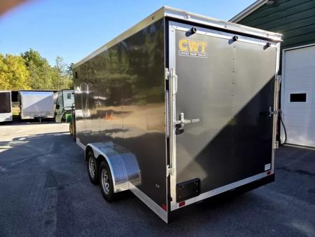 New 2026 7x16 extra height cargo trailer with e trac and rear ramp - Covered Wagon