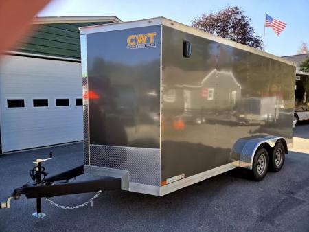 New 2026 7x16 extra height cargo trailer with e trac and rear ramp - Covered Wagon