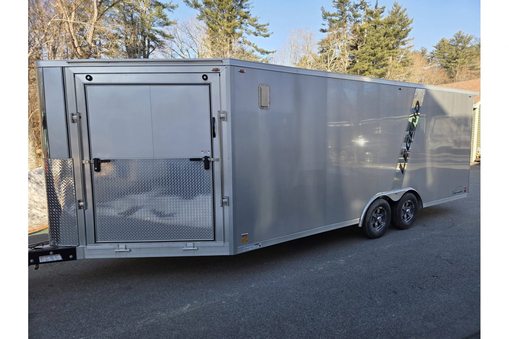 Used 2024 8.5x26 TMV loaded with upgrades 9990lb gvwr 4 place snowmobile atv sxs utv or car hauler trailer - Legend Premium Trailers