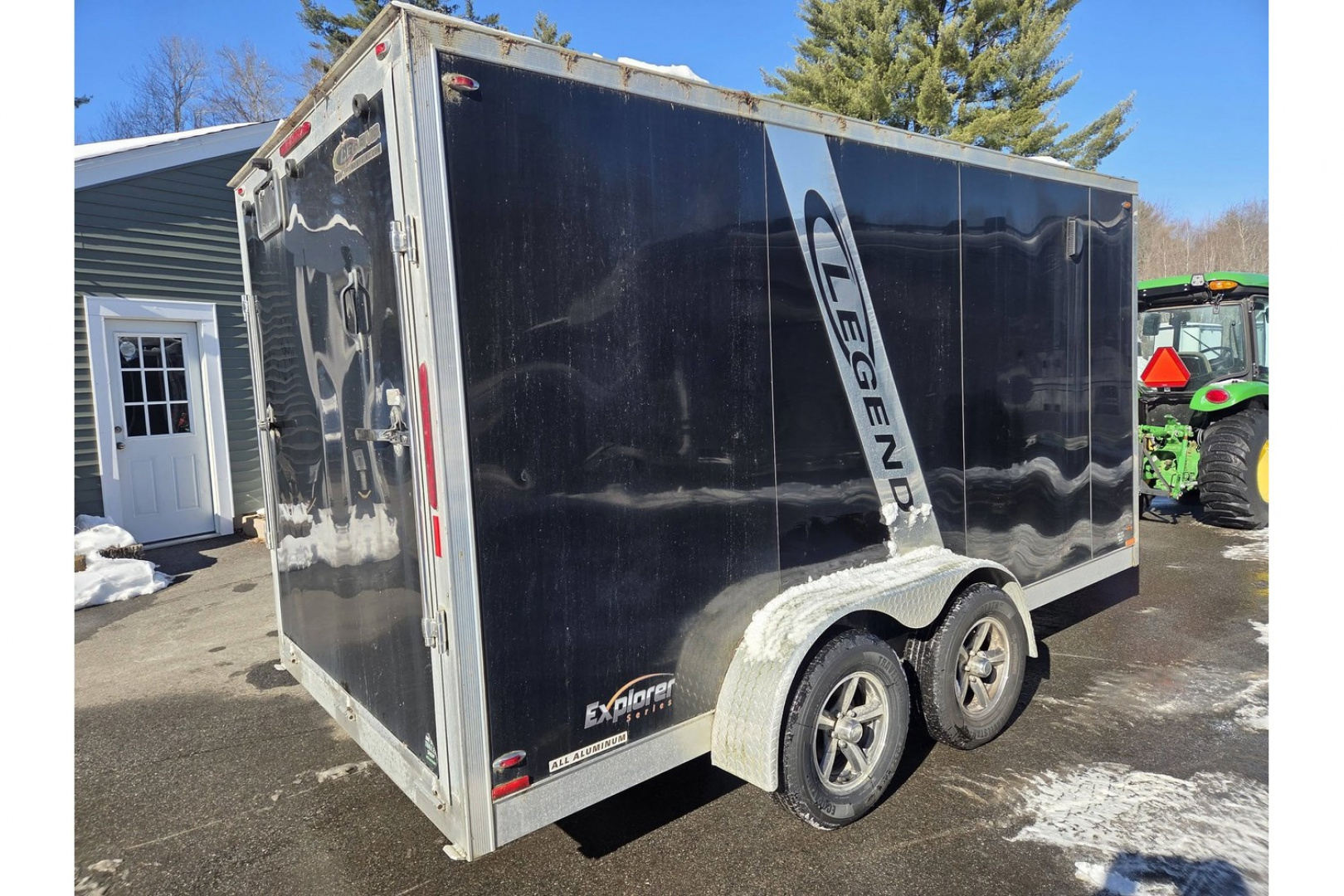 New 2018 7x14 2 place snowmobile atv motorcycle lawn mower trailer with front ramp & finished interior pre-ow - Legend Premium Trailers