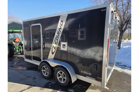 New 2018 7x14 2 place snowmobile atv motorcycle lawn mower trailer with front ramp & finished interior pre-ow - Legend Premium Trailers