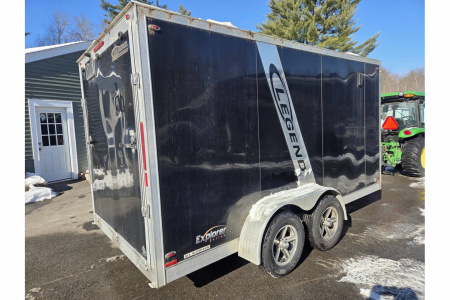 New 2018 7x14 2 place snowmobile atv motorcycle lawn mower trailer with front ramp & finished interior pre-ow - Legend Premium Trailers