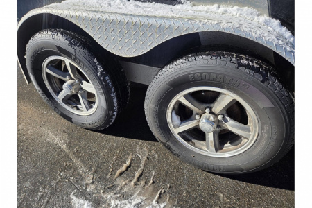 New 2018 7x14 2 place snowmobile atv motorcycle lawn mower trailer with front ramp & finished interior pre-ow - Legend Premium Trailers