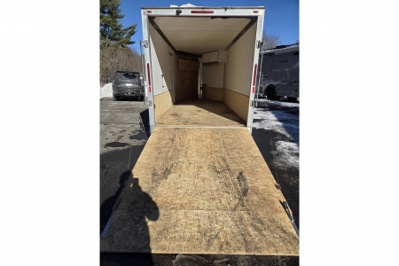 New 2018 7x14 2 place snowmobile atv motorcycle lawn mower trailer with front ramp & finished interior pre-ow - Legend Premium Trailers