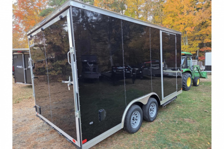 New 2026 8.5x16 extra height enclosed cargo trailer with wall e trac and poly core siding rear ramp door - Covered Wagon