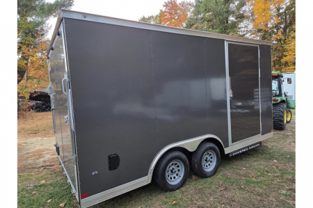 New 2026 8.5x16 extra height enclosed cargo trailer with wall e trac and poly core siding rear ramp door - Covered Wagon