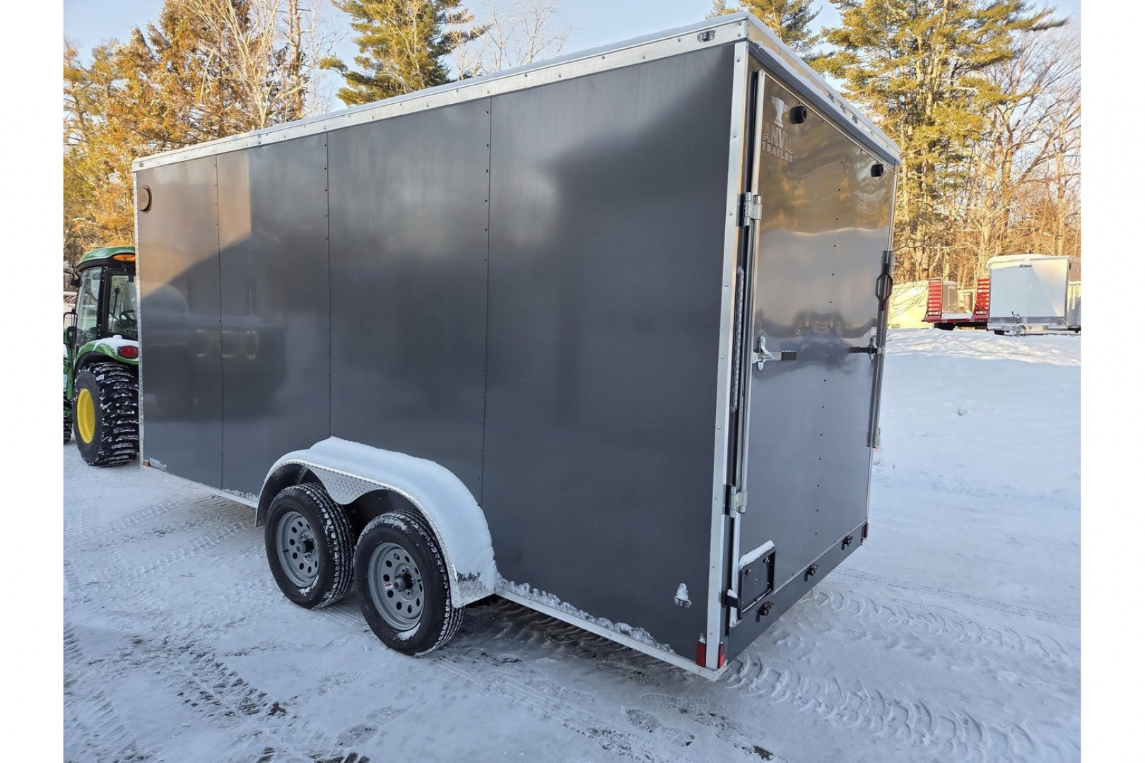 New 2026 7x16 Extra Height enclosed cargo trailer with rear door charcoal grey - Anvil Trailers