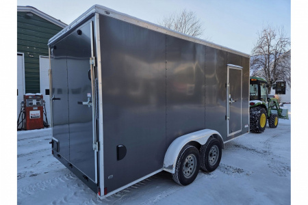 New 2026 7x16 Extra Height enclosed cargo trailer with rear door charcoal grey - Anvil Trailers
