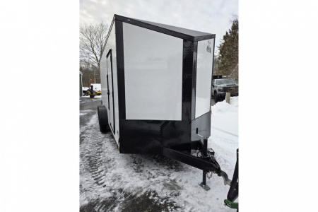 New 2026 7X16 extra height enclosed cargo trailer with black out trim package rear ramp door - Anvil Trailers
