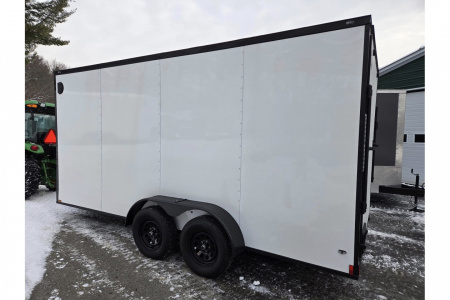 New 2026 7X16 extra height enclosed cargo trailer with black out trim package rear ramp door - Anvil Trailers