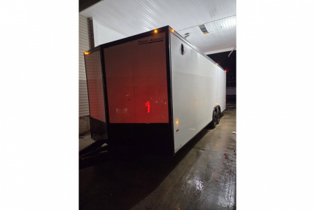 New 2026 8.5X24 9990LB GVWR ENCLOSED CAR HAULER EXTRA HEIGHT WHITE WITH BLAKC OUT TRIM PACKAGE - Haul-About