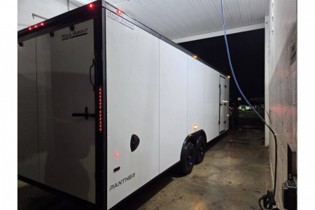 New 2026 8.5X24 9990LB GVWR ENCLOSED CAR HAULER EXTRA HEIGHT WHITE WITH BLAKC OUT TRIM PACKAGE - Haul-About