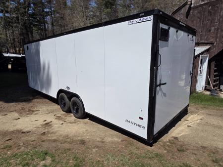 New 2026 8.5X24 9990LB GVWR ENCLOSED CAR HAULER EXTRA HEIGHT WHITE WITH BLAKC OUT TRIM PACKAGE - Haul-About