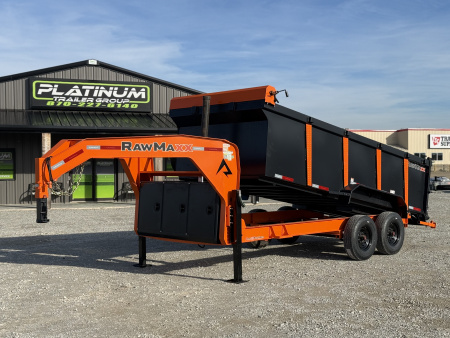 New 2026 RawMaxx LPX TELESCOPIC 83X16X44 HIGH SIDE W/HYDRAULIC JACKS 16K GVWR GOOSENECK Dump Trailer