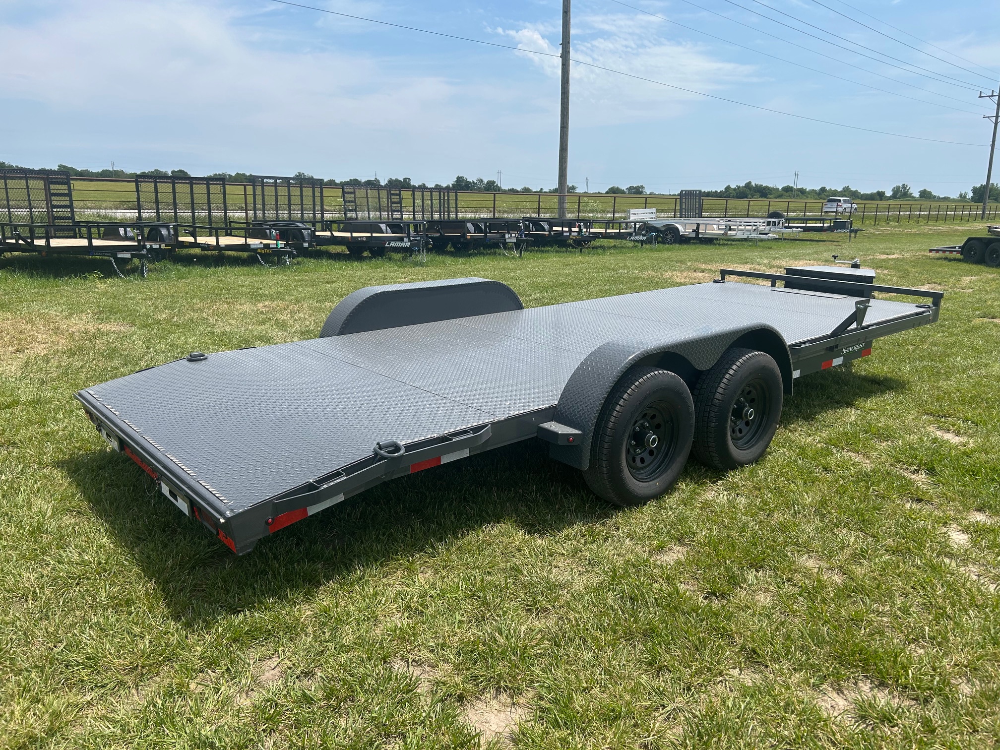 Used 2026 Lamar 83x20 Tandem 10K Steel Floor Carhauler w/ Toolbox, 2' Dove, & Slide In Ramps