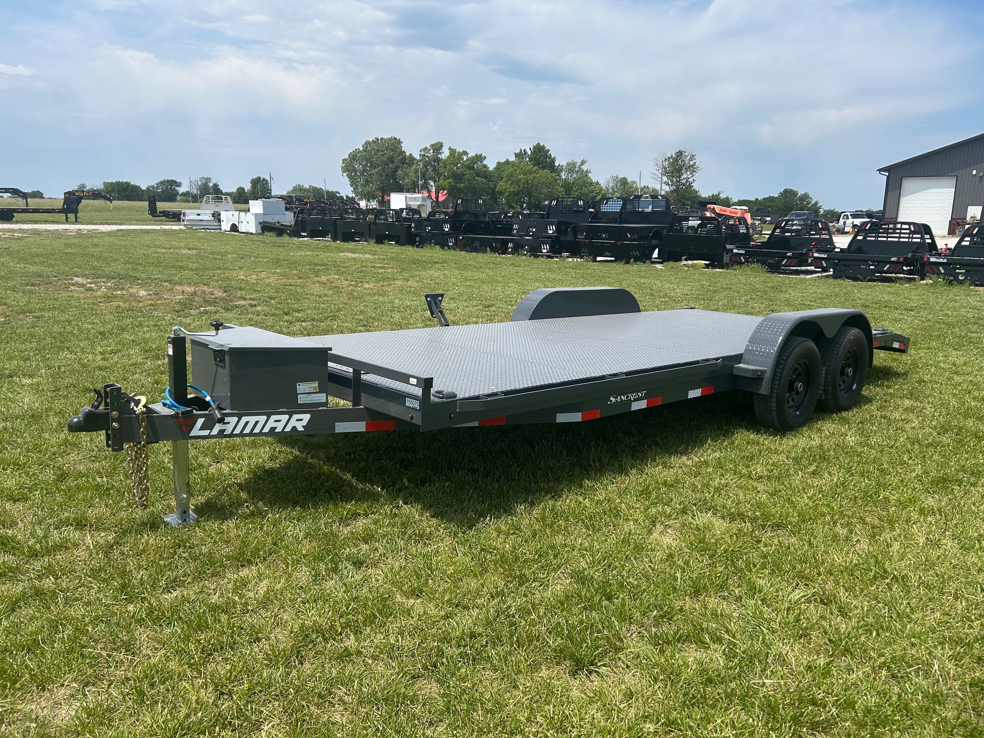 Used 2026 Lamar 83x20 Tandem 10K Steel Floor Carhauler w/ Toolbox, 2' Dove, & Slide In Ramps