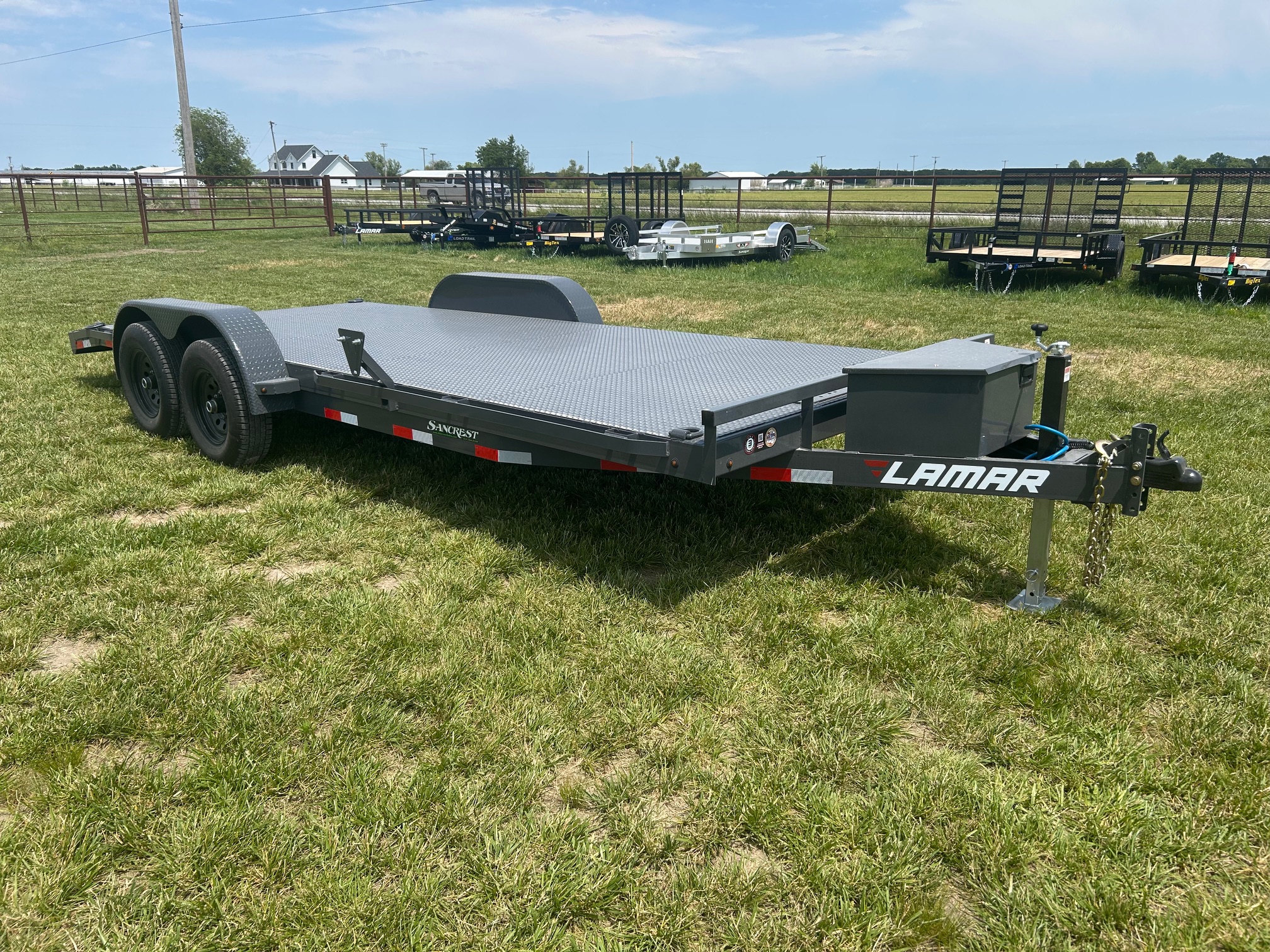 Used 2026 Lamar 83x20 Tandem 10K Steel Floor Carhauler w/ Toolbox, 2' Dove, & Slide In Ramps