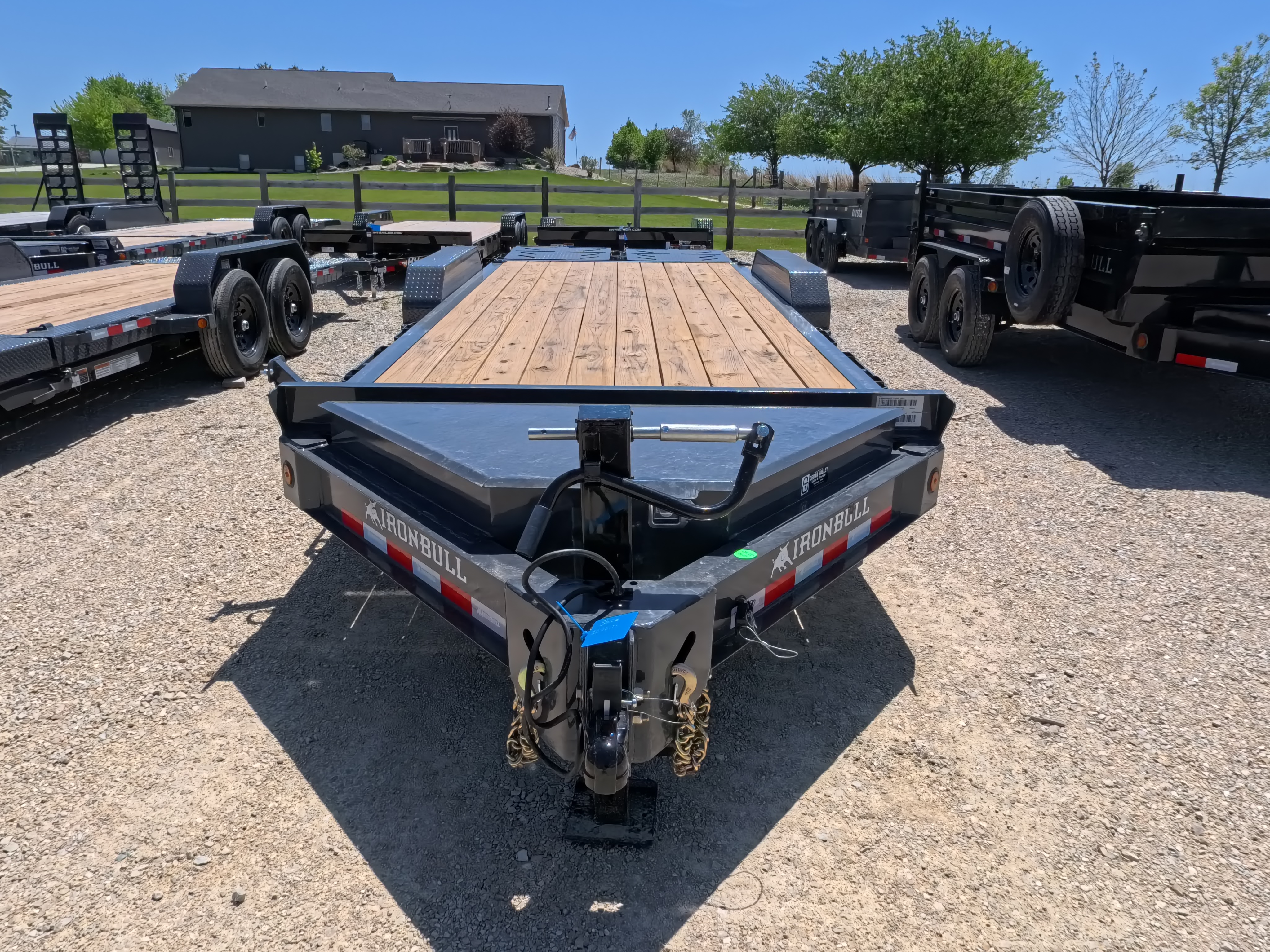 New 2026 Iron Bull 83x20 EWB Equipment Trailer, 14K GVWR, 3' Self Cleaning Dove Tail w/Rampage Ramps, Adj. 14K Coupler, LRE 10 Ply Tires