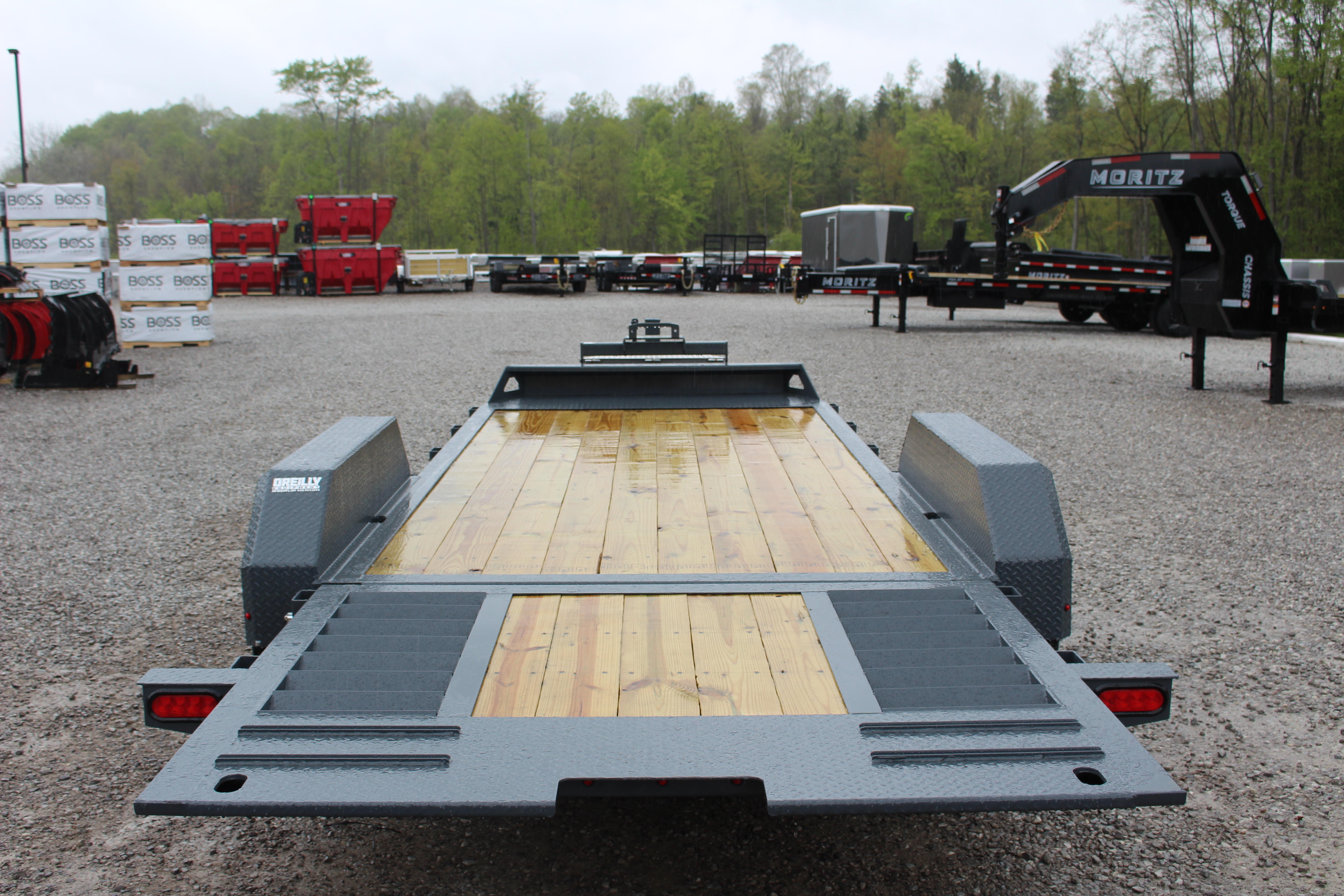 New 2026 Moritz 7' x 14' + 6' Low Pro - Hydraulic Power Tail - Equipment Trailer - 16000# GVW