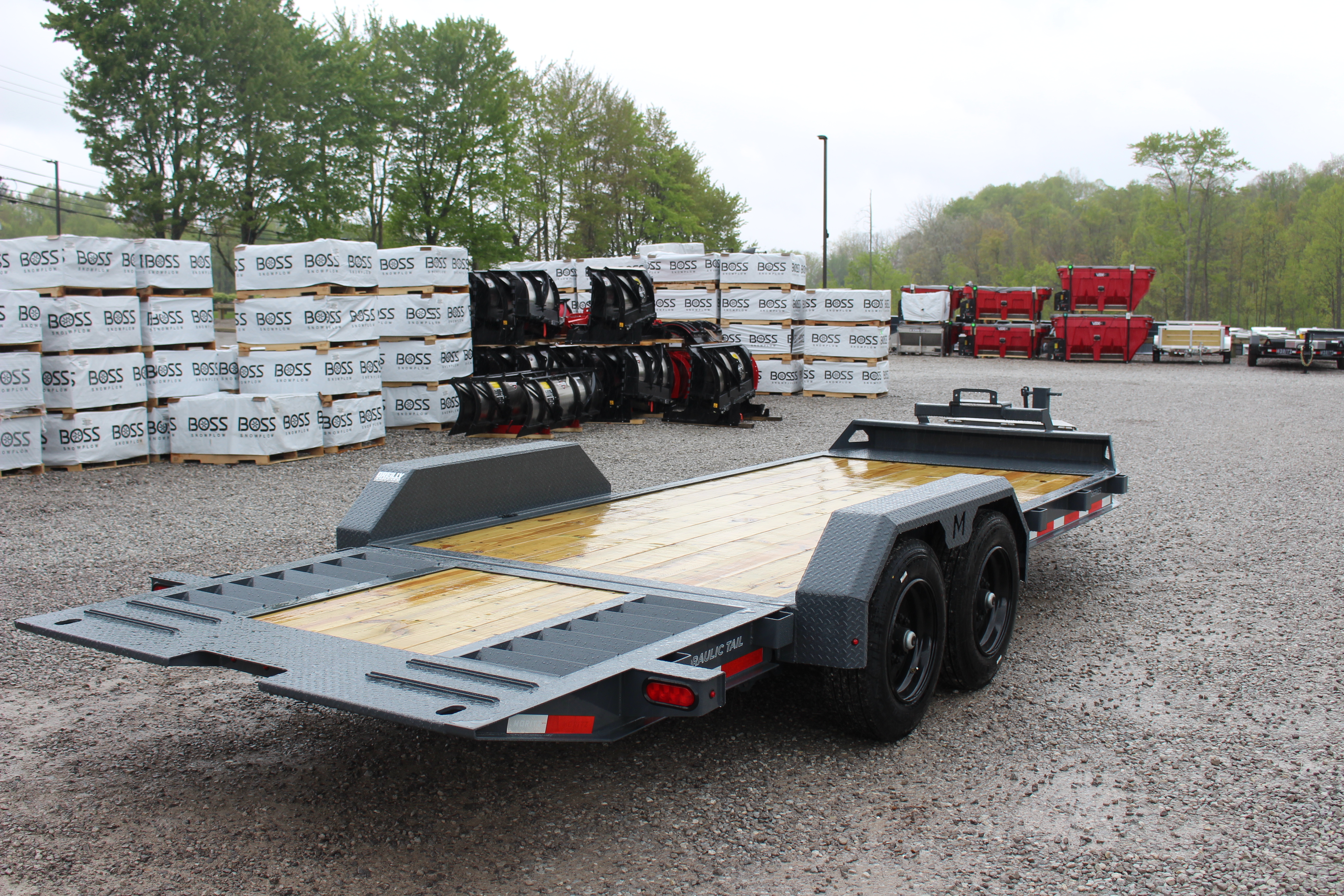 New 2026 Moritz 7' x 14' + 6' Low Pro - Hydraulic Power Tail - Equipment Trailer - 16000# GVW