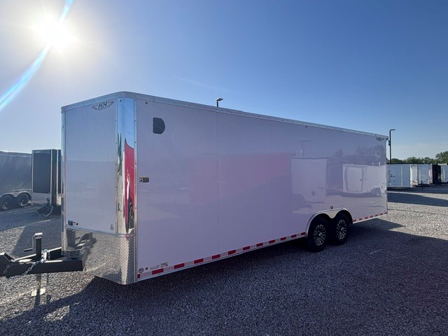 New 2026 H&H 8.5x24 HH Series Flat Top V-Nose Enclosed Car Hauler Trailer, 14K, +12 Inches, 080 composite, rear spoiler