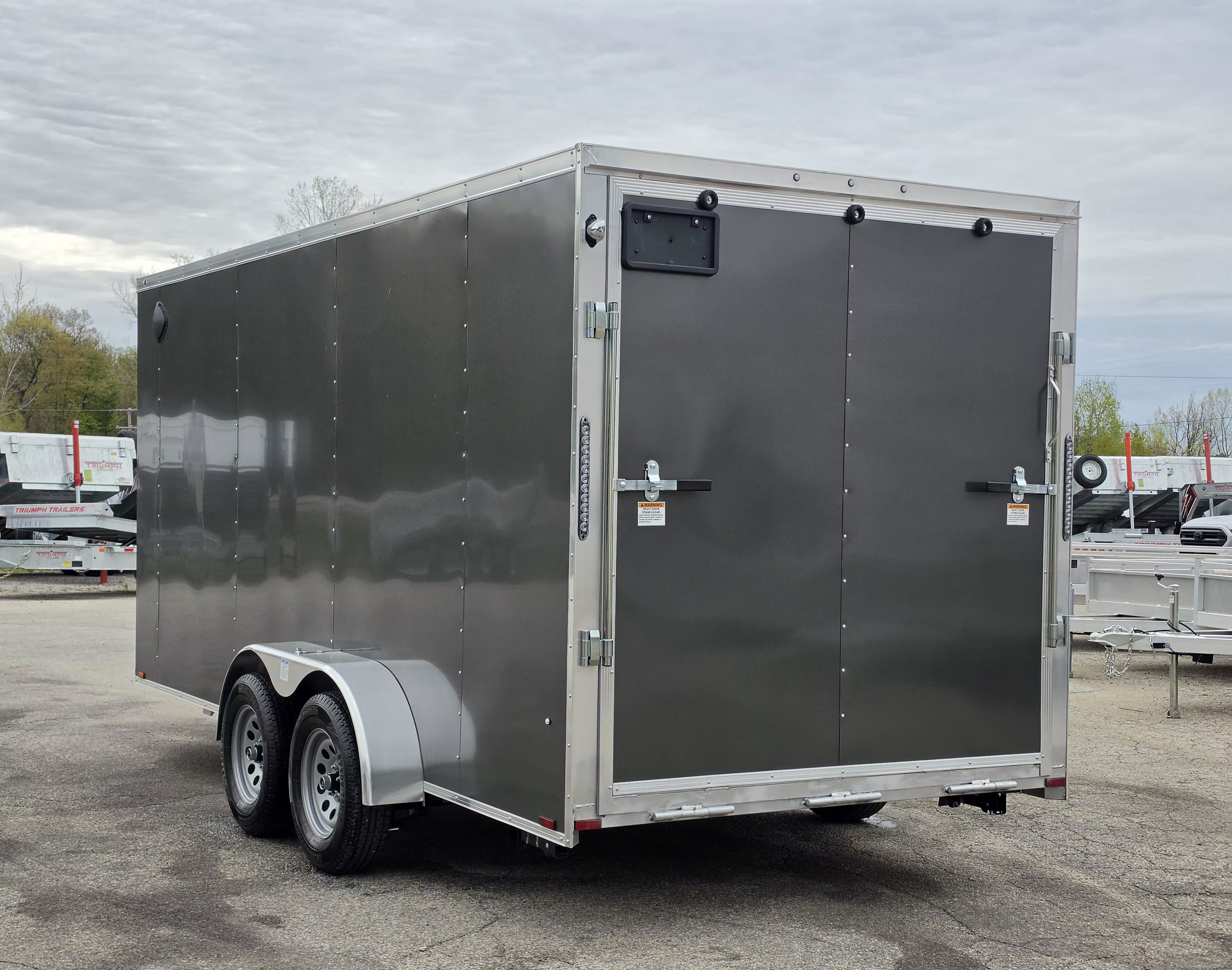 New 7 X 16 CARGO ENCLOSED TANDEM AXLE ALL ALUMINUM LIGHTNING 2026 REAR RAMP DOOR