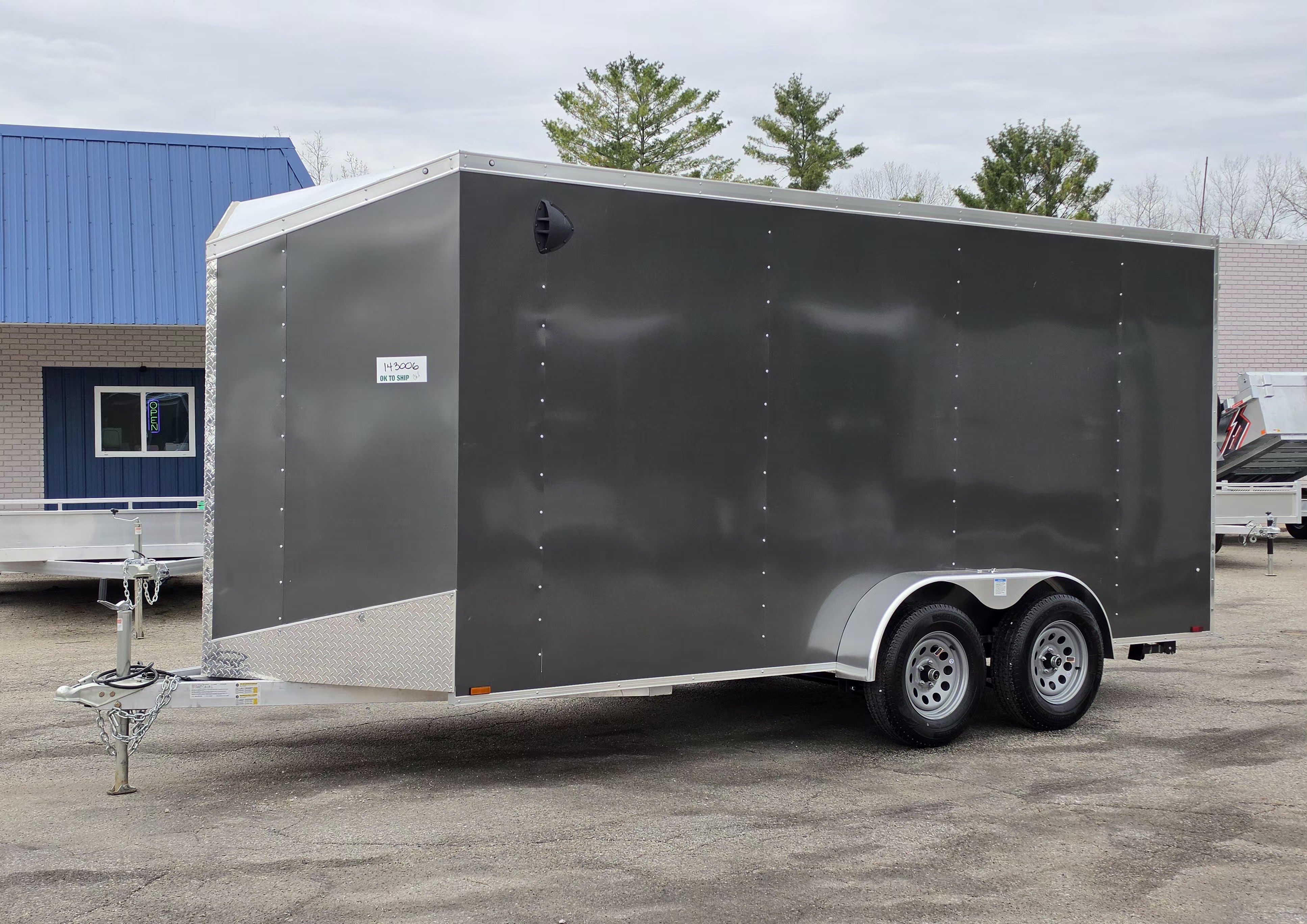 New 7 X 16 CARGO ENCLOSED TANDEM AXLE ALL ALUMINUM LIGHTNING 2026 REAR RAMP DOOR