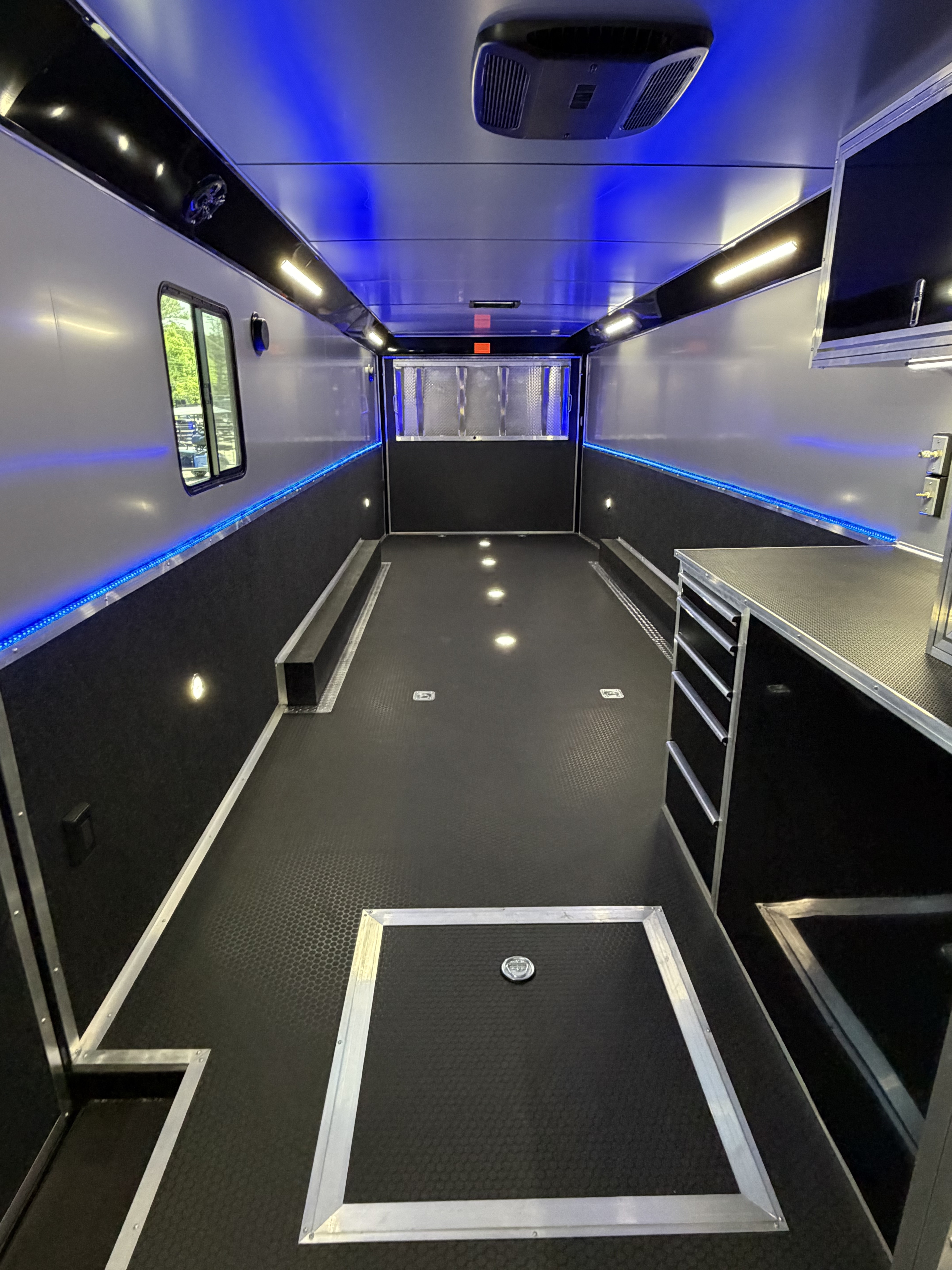 New 2026 Haulmark 34 Bathroom Race Trailer, Air Prep PKG, Awning, Polycor, Insulated, Window, 54" ALX Slide Out Step, A/C + Heat
